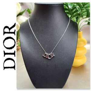 Authentic Christian Dior Metal Logo Necklace Silver W/ Dior Notebook